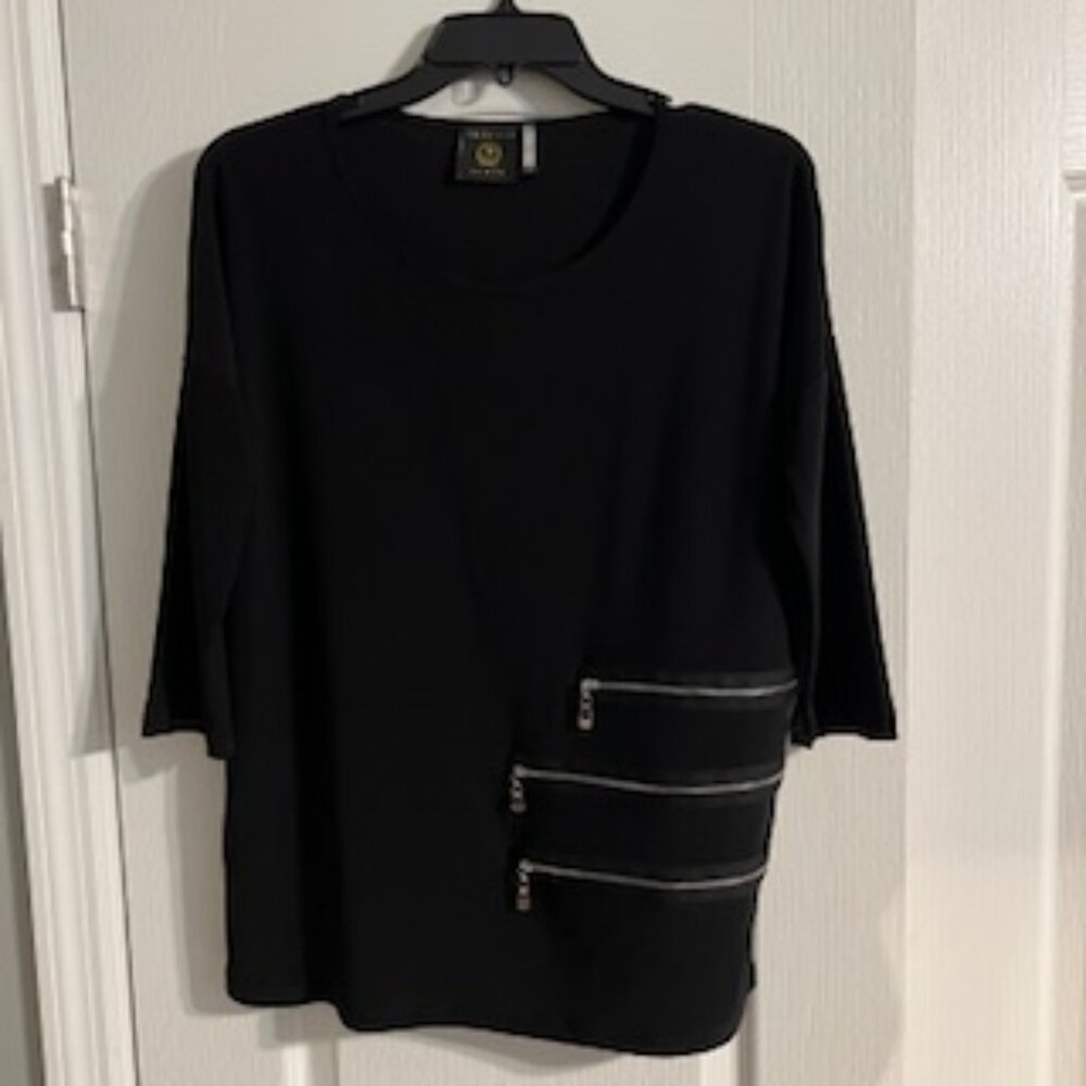 Vecceli Italy Women's Multi-Zipper Black Top Blouse